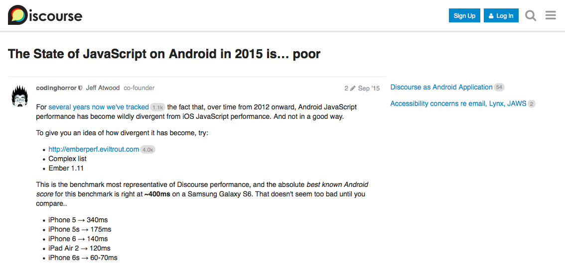 Jeff Atwood, state of JS performance is poor